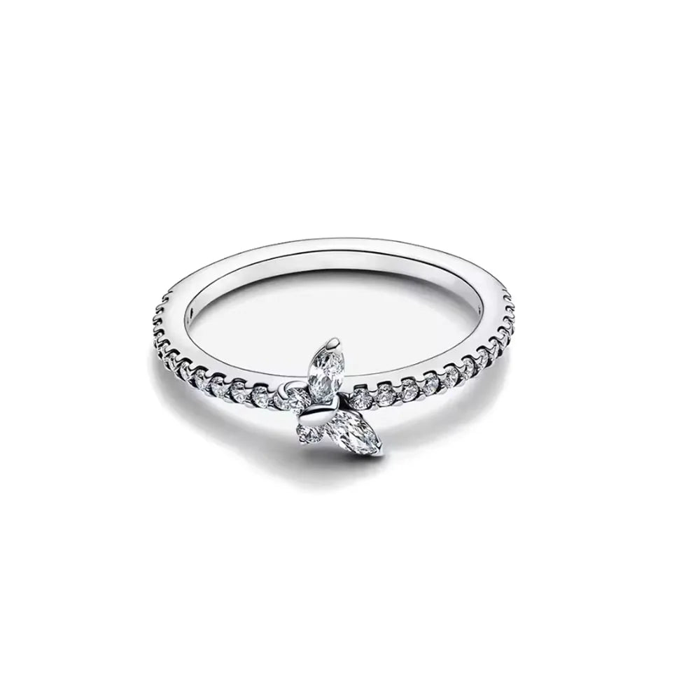 925 Sterling Silver Heart Butterfly Ring | Classic Zircon Wedding Bands for Women