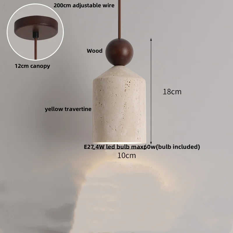 DecorBites™ LED Knob Switch Pendant Lamp Yellow Travertine Copper Wabi Sabi Hanging Lights