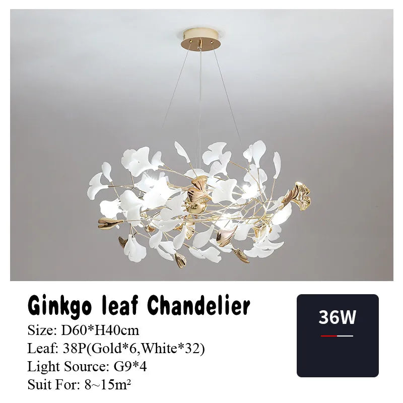 DecorBites™ Gold Branches Chandelier with Porcelain Leaves Pendant Light - Luxury Living room Decor