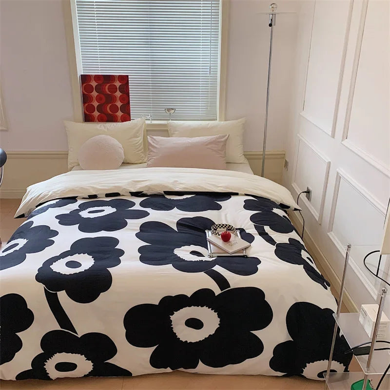 DecorBites™ Large Flowers Print Cotton Satin Full Size Comforter Bedding Set
