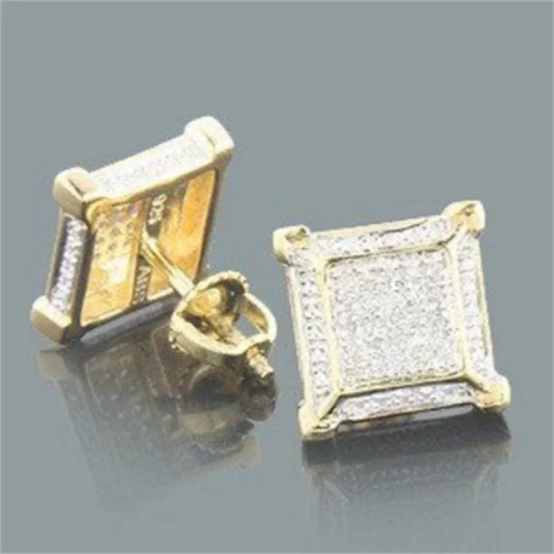 Square Cubic Zirconia Stud Earrings | Vintage Style for Women and Men