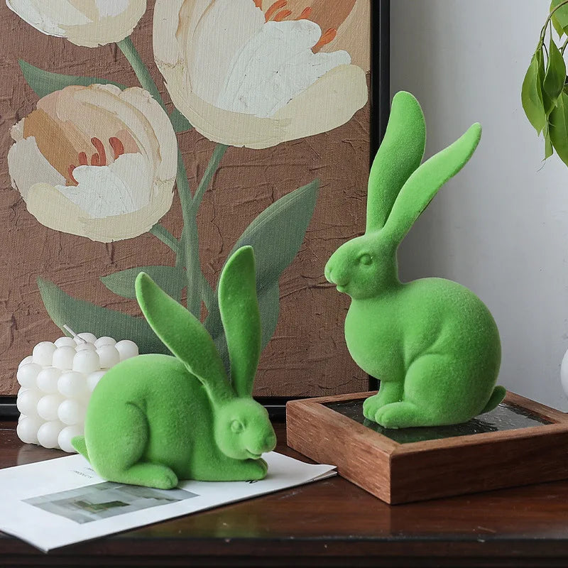 DecorBites™ Abstract Rabbit Figurines: Flocking Bunny Resin Art Decor Ornaments