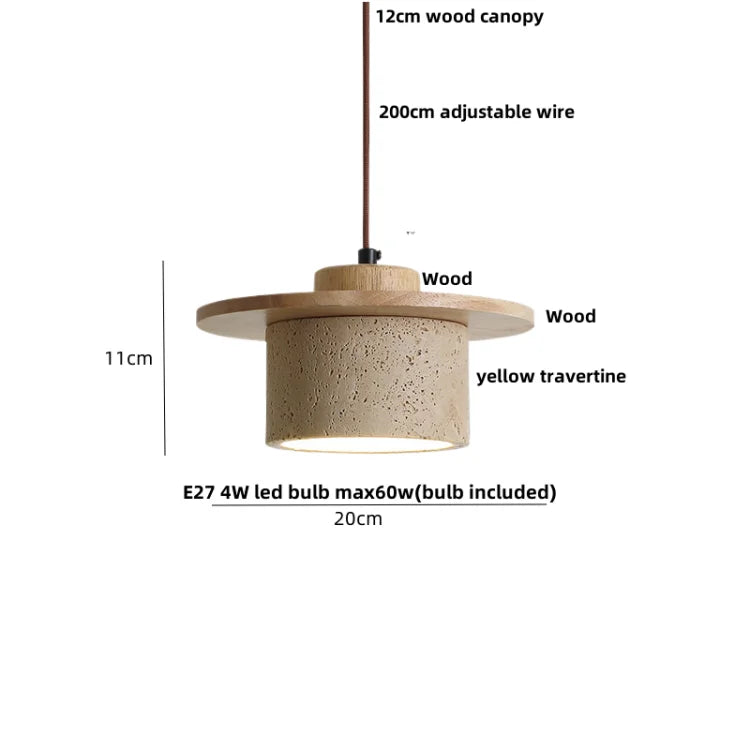 DecorBites™ LED Knob Switch Pendant Lamp Yellow Travertine Copper Wabi Sabi Hanging Lights