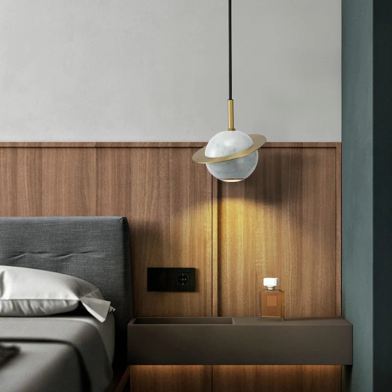 DecorBites™ Emerald-Green Marble LED Pendant Lamp for Modern Spaces