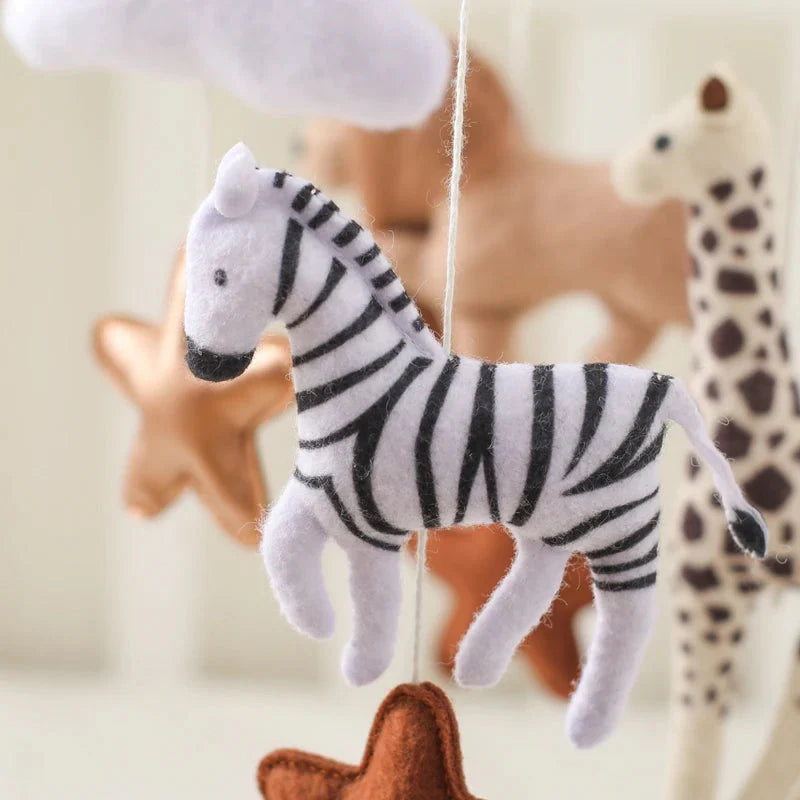 Wooden Crib Mobile Bed Bell with Soft Felt Animals