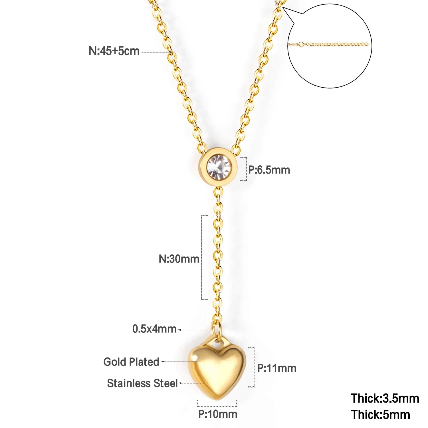 ASONSTEEL Romantic Heart Pendant Necklace | Gold Stainless Steel Choker for Women Gift
