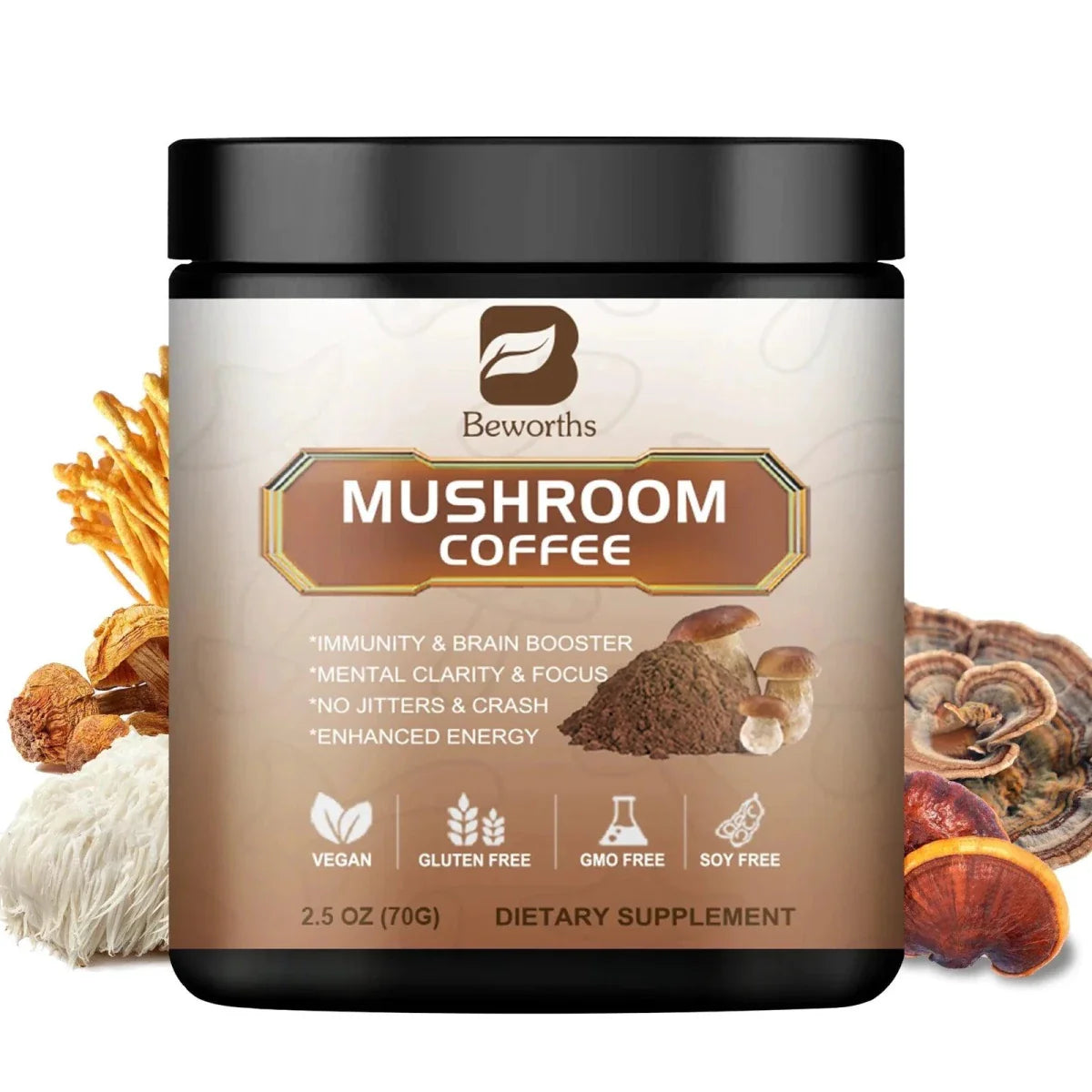 Mushroom Coffee - 10 Mushroom Extract Blend for Energy & Immunity