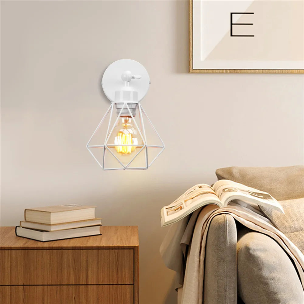 DecorBites™ Iron White Cage Wall Lamp for Modern Indoor Lighting