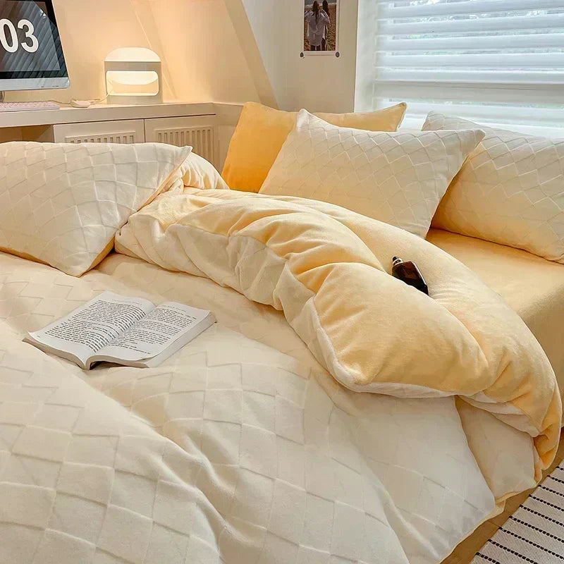 DecorBites™ High-Density Milk Fleece Warm Bedding Set for Winter
