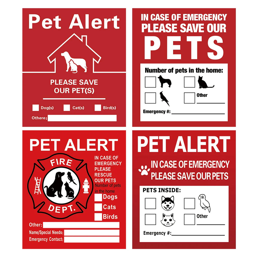 Pet Alert Stickers | Emergency Pet Rescue Window Decals (4 Pack)