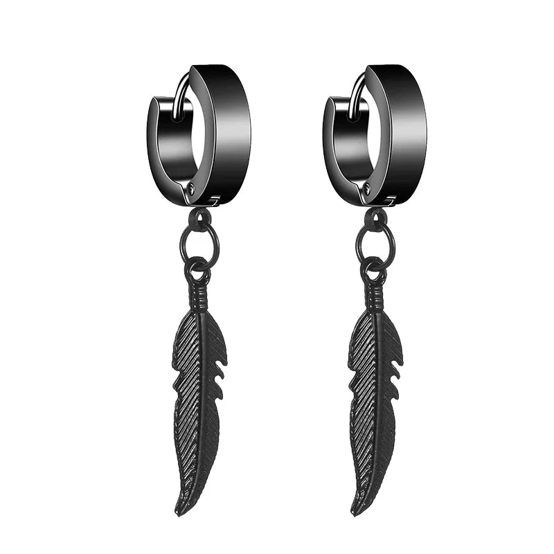 Cross Feather Stud Earrings Set | Unisex Stainless Steel Punk Jewelry