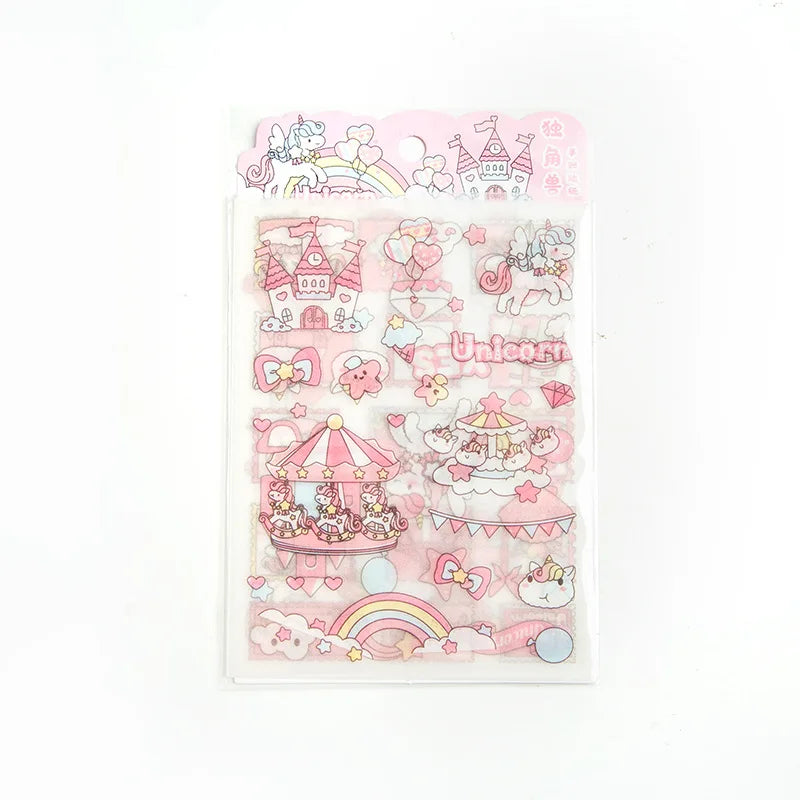 Cute Pink PET Sticker Pack for Scrapbooking and Journaling | 4 Sheets Kawaii Decorative Stickers
