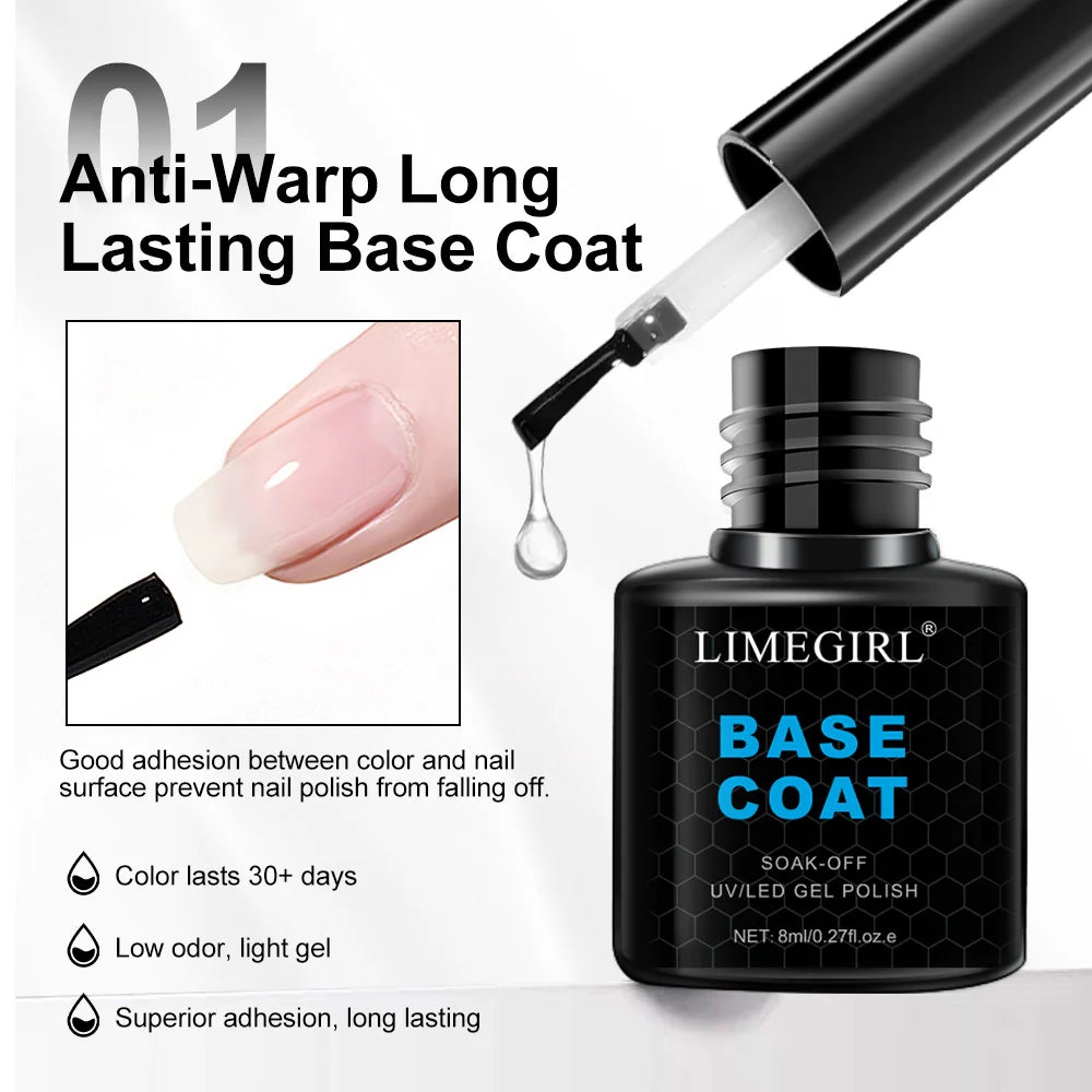 LIMEGIRL 8ml Soak Off Matte Top Base Coat | UV Gel Nail Polish for Manicure