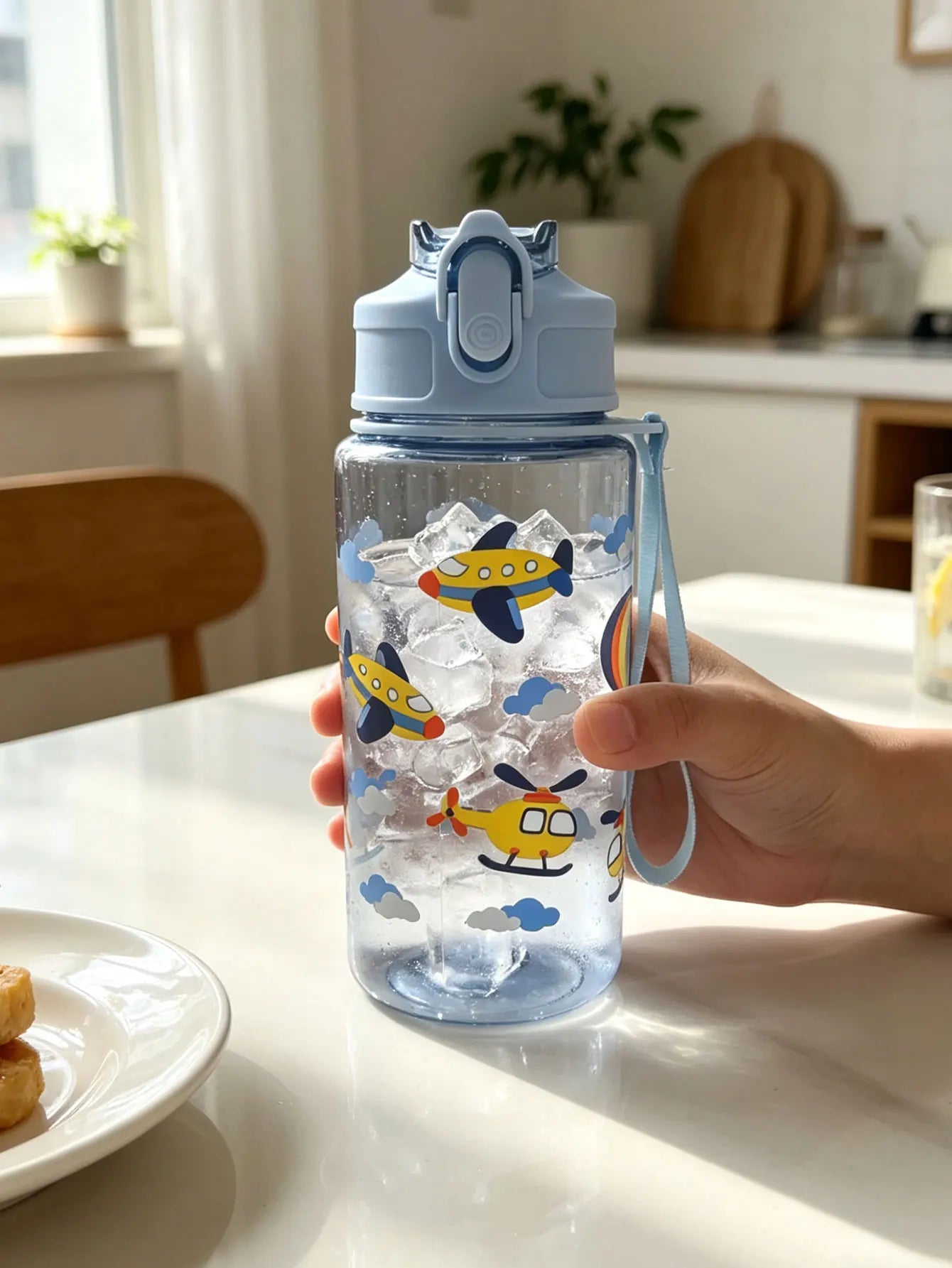 1 Piece 500ml (19 fl oz) Cartoon Printed Straw Cup | BPA-Free Summer Plastic Water Bottle