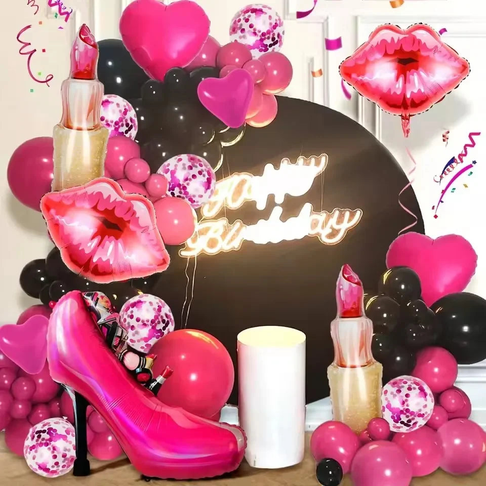 11pcs Love Foil Balloon Set | Red Lipstick Shape Anniversary Wedding Party Decoration