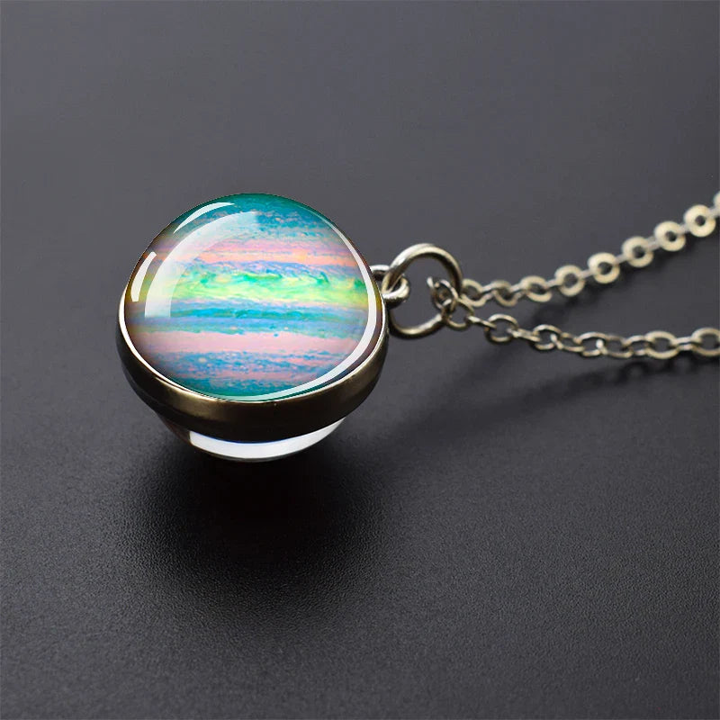 Solar System Glass Ball Pendant Necklace | Astronomy Galaxy Jewelry