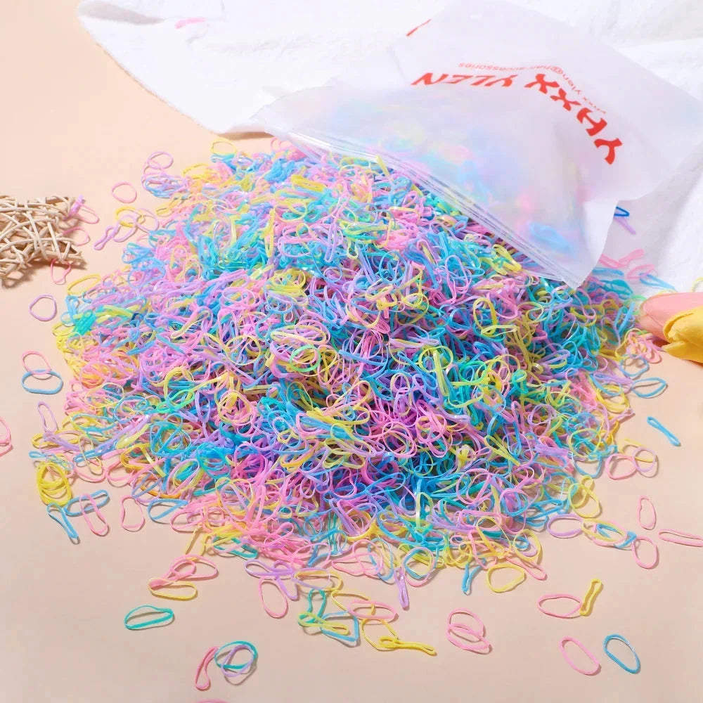 500/1000Pcs Colourful Hair Ties for Girls Kids Ponytail Holder Bands