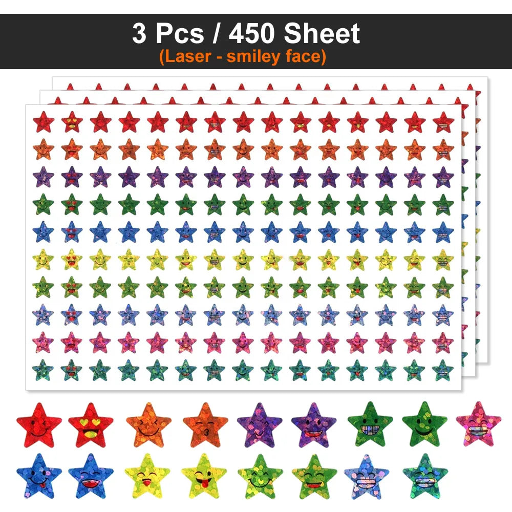 Happy Face Star Sticker Pack | Reward Stickers for Kids, DIY Craft Decorations