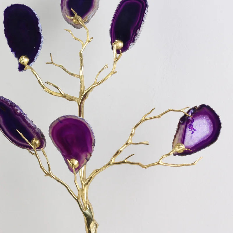 DecorBites™ Agate Tree Metal Handicraft: Golden Tree with Natural Agate Tablets