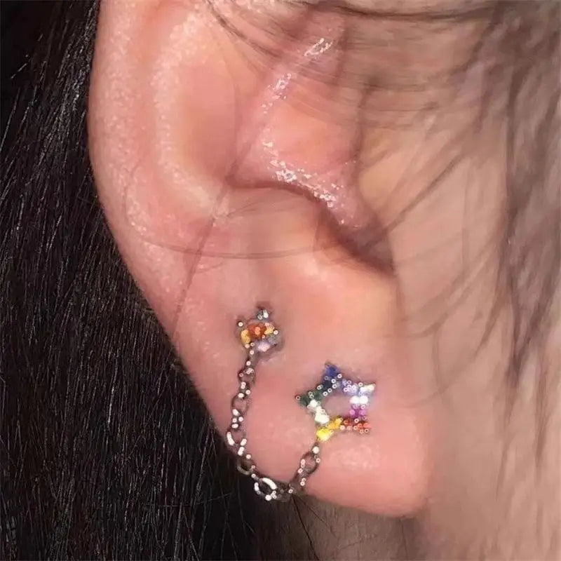 Double Ear Hole Ear Bone Chain Earrings | Sweet Cool Y2K Dazzle Color Jewelry