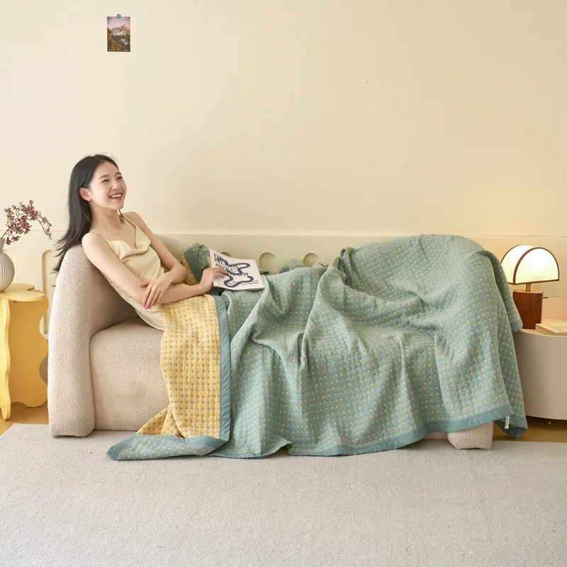 DecorBites™ Cotton Three-Layer Towel Blanket with Pillow - Summer Cool Quilt