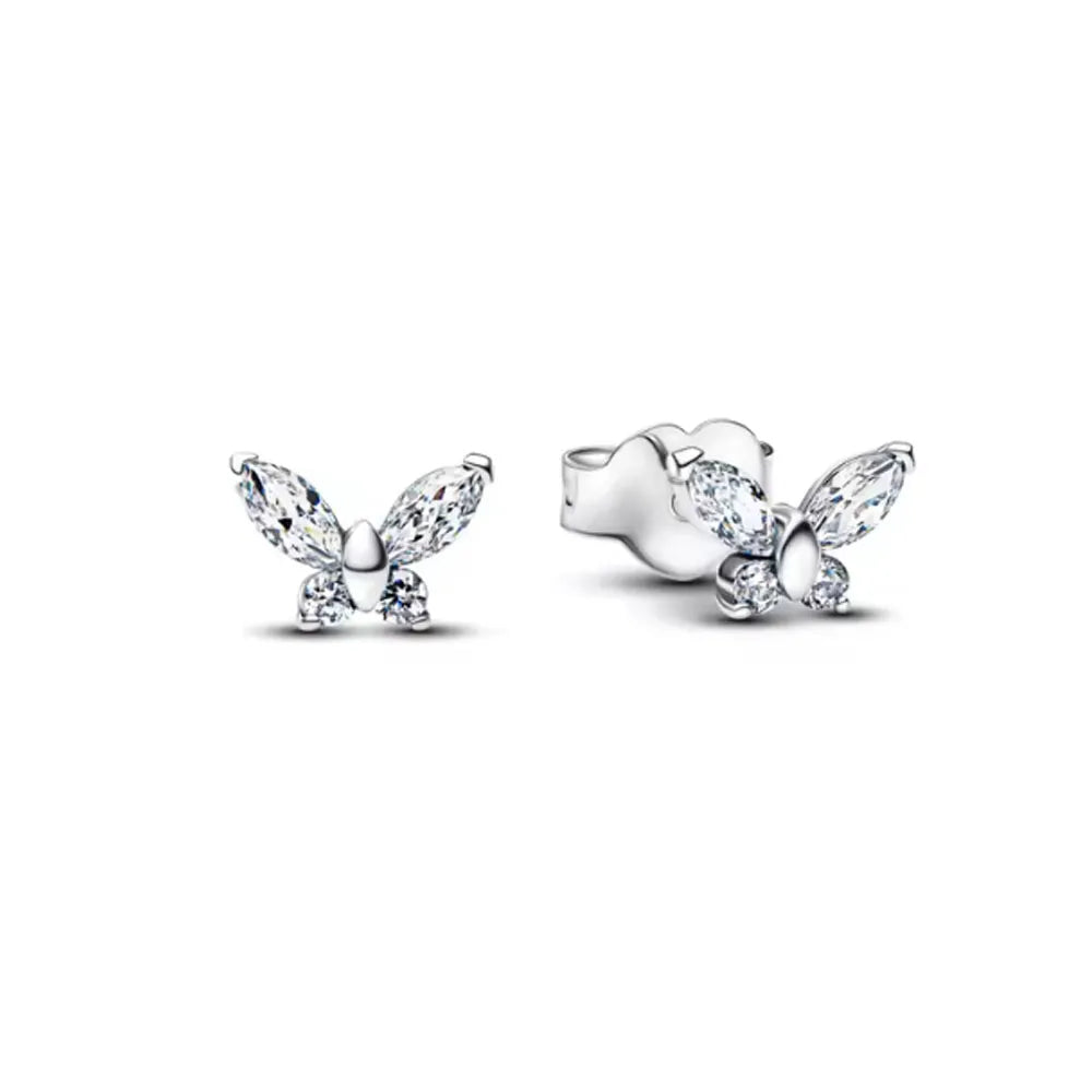 925 Silver Heart and Butterfly Stud Earrings | Elegant Fine Jewelry Gift for Women