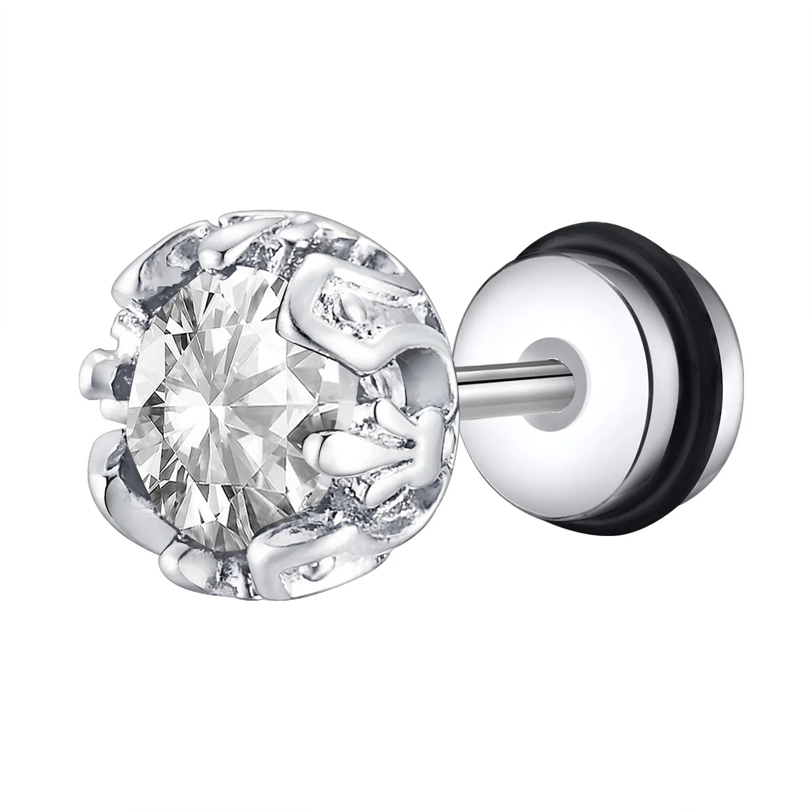 Unisex Black Onyx Screw Stud Earrings | Stainless Steel Retro Earrings for Men and Women