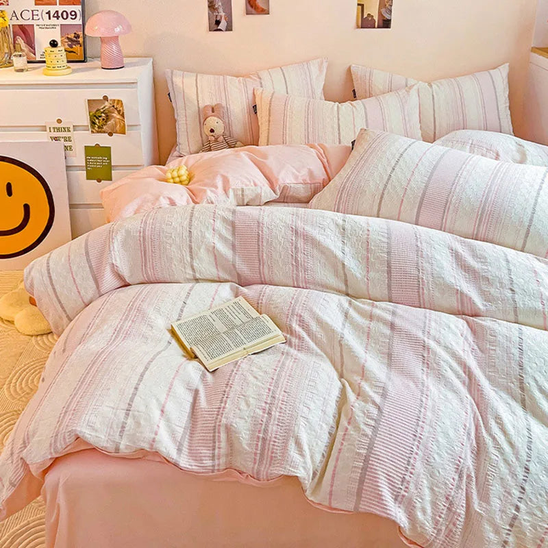 DecorBites™ Cotton Jacquard Bedding Set - Single Double Queen King Size Bedclothes