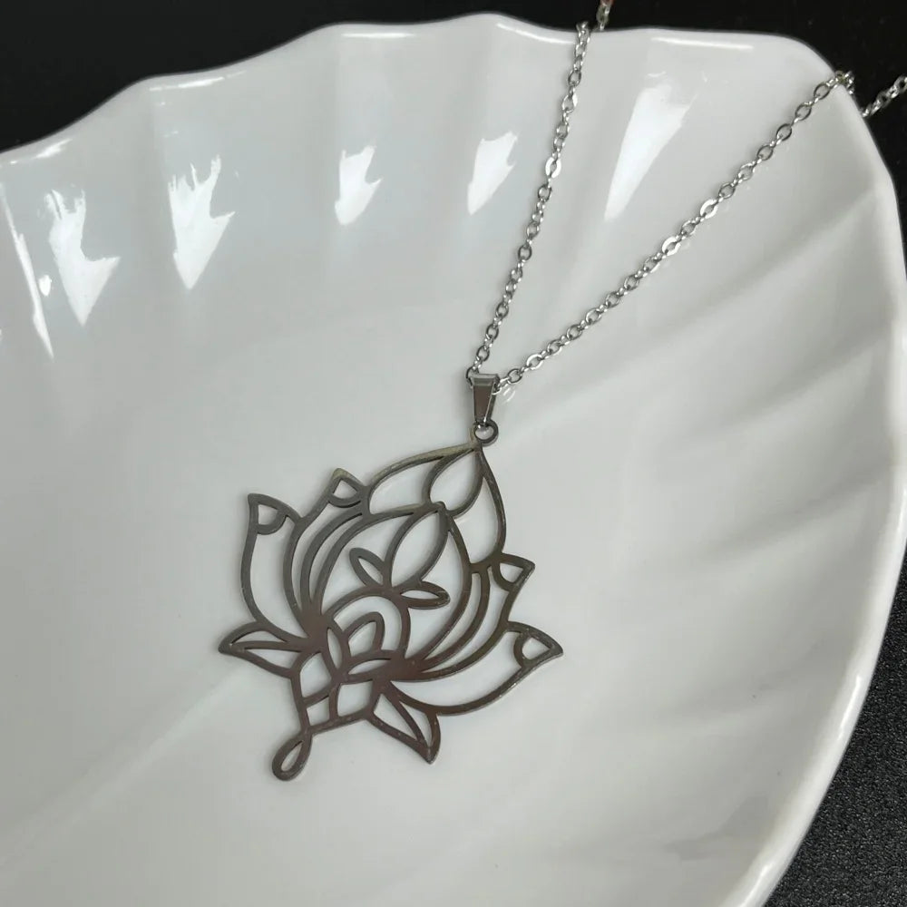 Stainless Steel Unalome Pendant Necklace | Yoga Jewelry with Lotus Flower