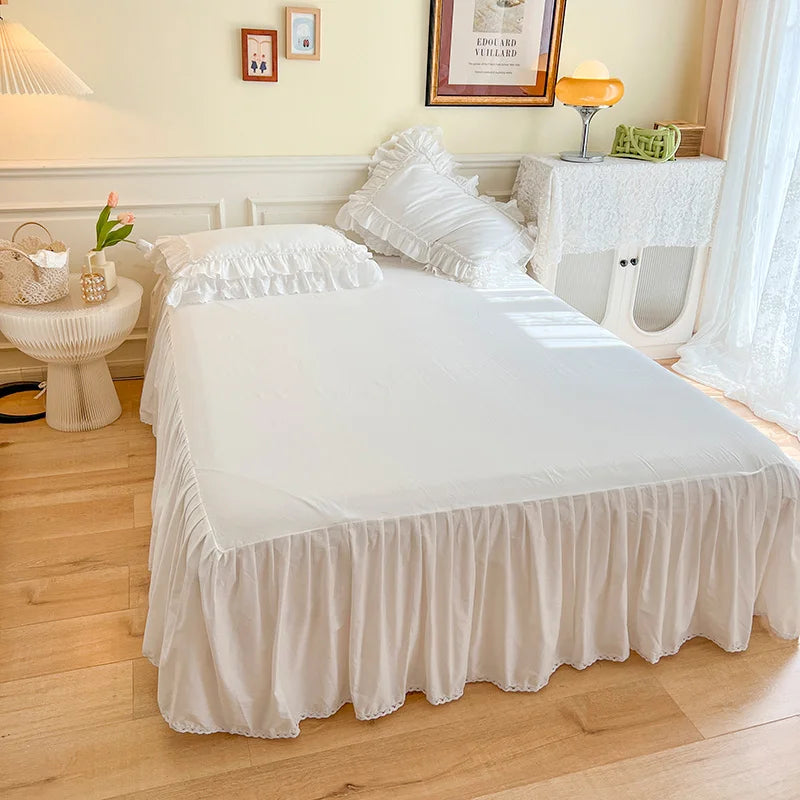 DecorBites™ Korean Princess Style Double Ruffle Bedding Set for Queen King Bed