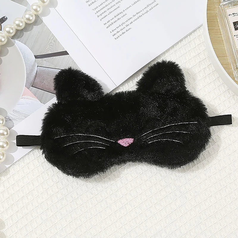 Cute Cat Plush Sleep Mask | Soft Light Blocking Eye Cover for Travel and Home