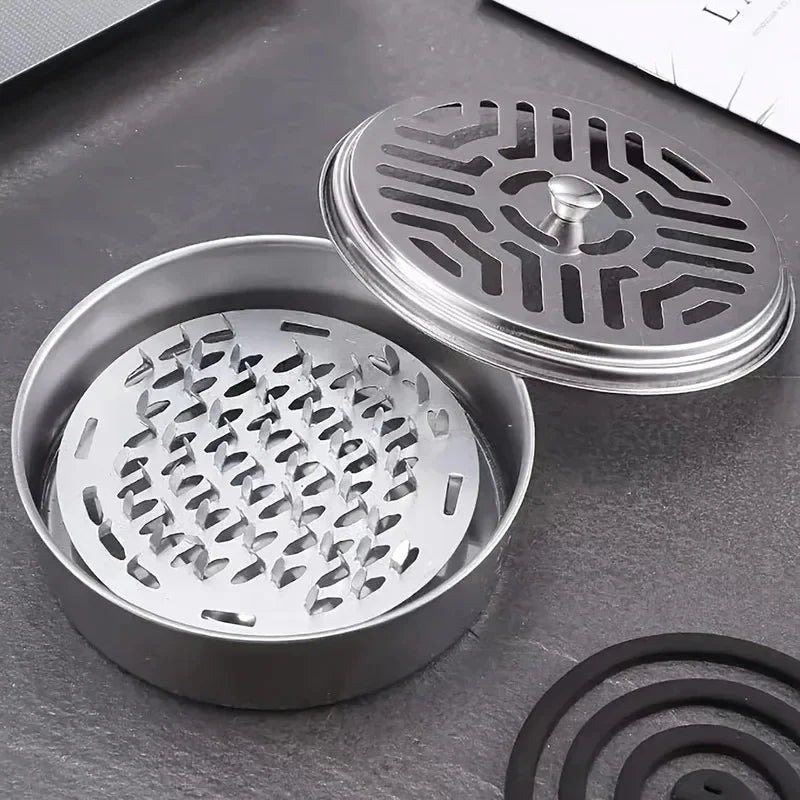 Stainless Steel Mosquito Coil Holder with Lid | Fireproof and Portable