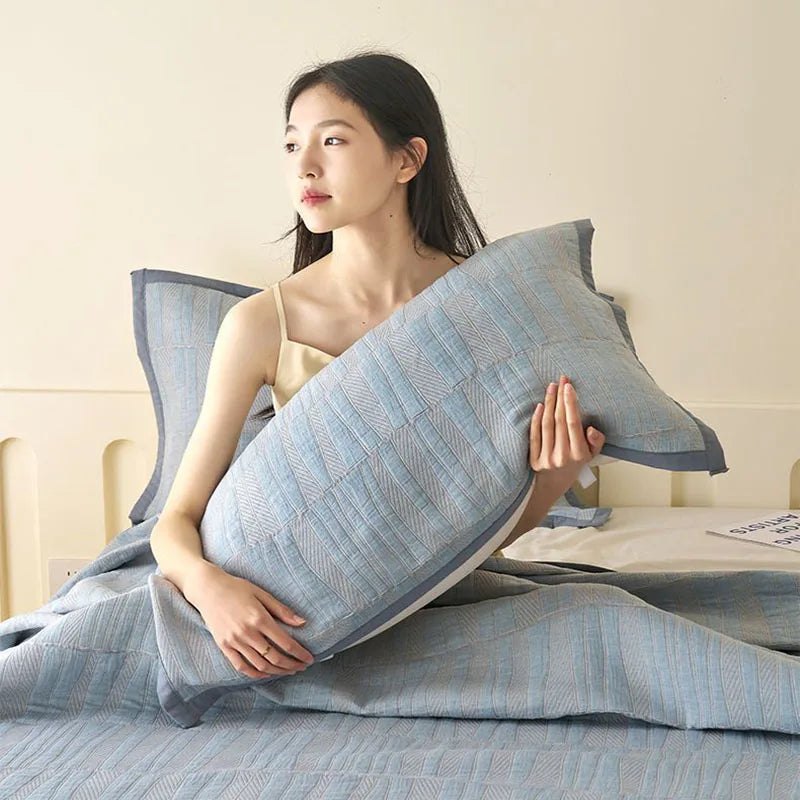 DecorBites™ Cotton Three-Layer Towel Blanket with Pillow - Summer Cool Quilt