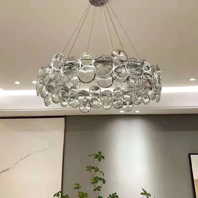 DecorBites™ Crystal Ring Chandelier Chrome Ceiling Pendant Light