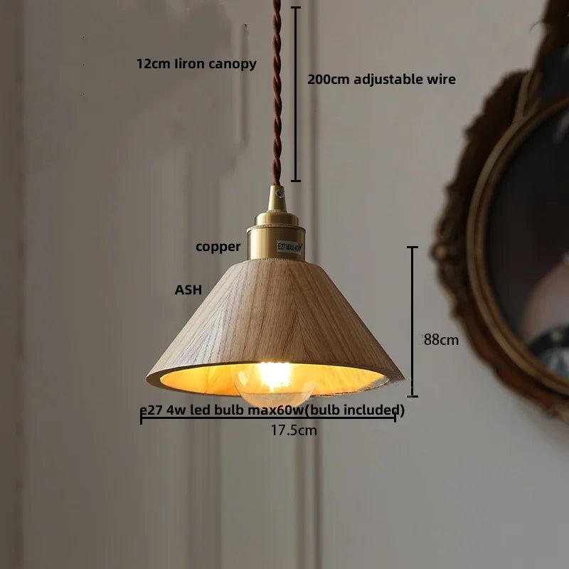 DecorBites™ Ash Wood LED Pendant Lamp Adjustable Hanging Lights Luminaire