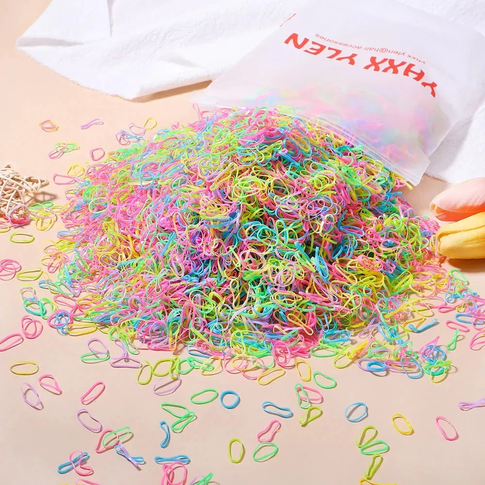 500/1000Pcs Colourful Hair Ties for Girls Kids Ponytail Holder Bands
