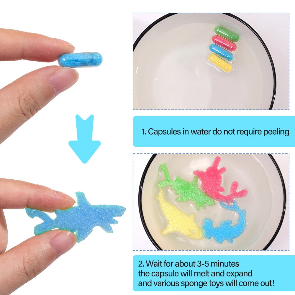 3Pcs Expanding Sponge Capsule Toys | Dinosaur and Sea Animal Bath Puzzles