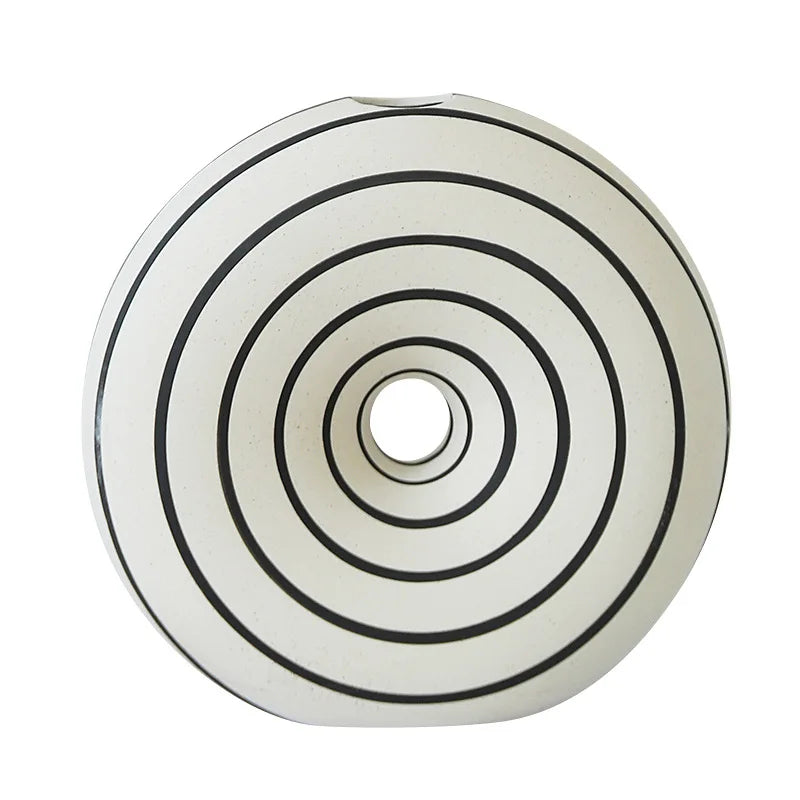 DecorBites™ Geometric Stripes Ceramic Vase with Round Cut-outs for Home Decor