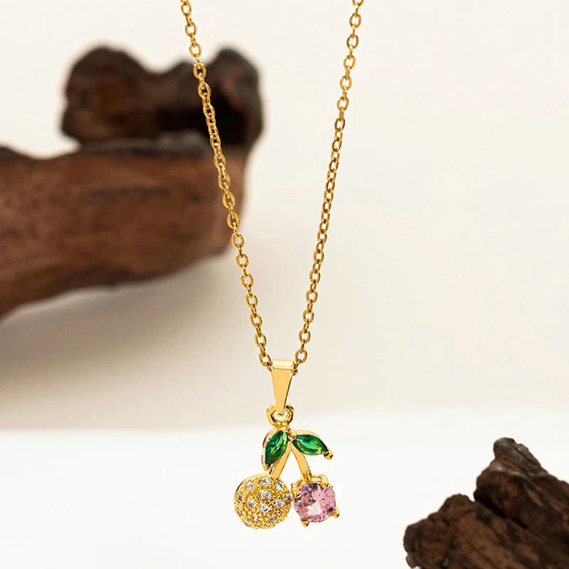 ANENJERY 316L Stainless Steel Fruit Pendant Necklace | Simple Fashion Jewelry for Women
