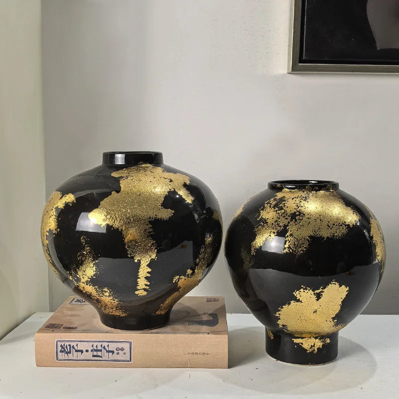 "DecorBites™ Gold Foil Pattern Ceramic Vase - Handcrafted Flowerpot Terrarium Home Decor"
