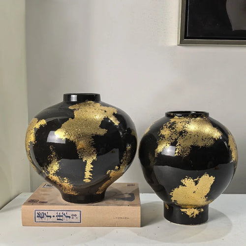"DecorBites™ Gold Foil Pattern Ceramic Vase - Handcrafted Flowerpot Terrarium Home Decor"