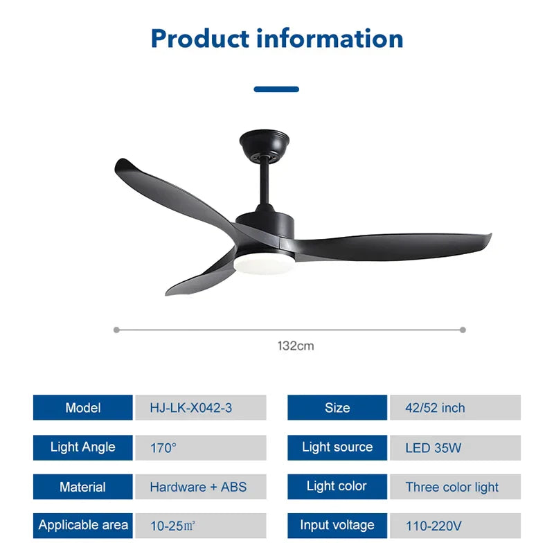 DecorBites™ 52 Inch Pure Copper DC Motor Remote Control Ceiling Fan With Light