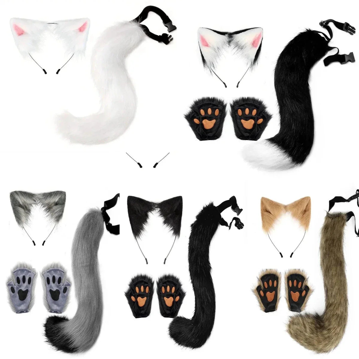 Halloween Fox Tail & Ears Set - Cosplay Costume with Paw Gloves