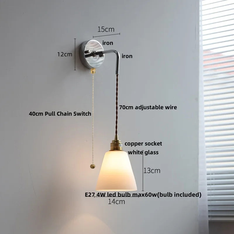 DecorBites™ Ceramic Canopy LED Wall Lamp, Adjustable Wire, Pull Chain Switch