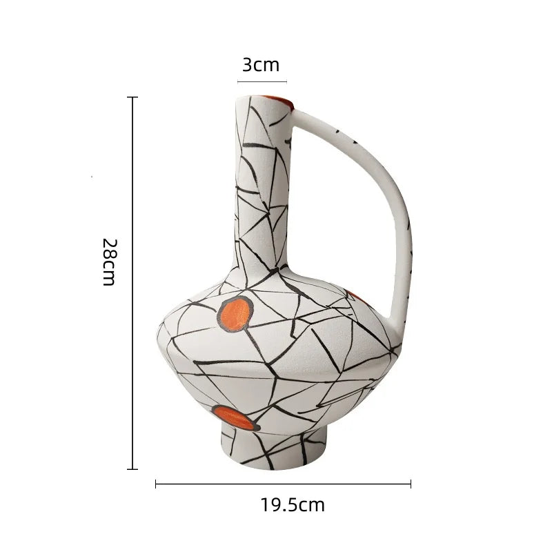 DecorBites™ Geometric Line Ceramic Vase with Fringe Decoration