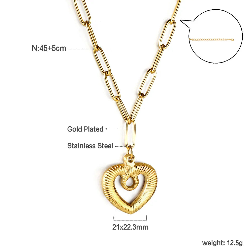 ASONSTEEL Romantic Heart Pendant Necklace | Gold Stainless Steel Choker for Women Gift