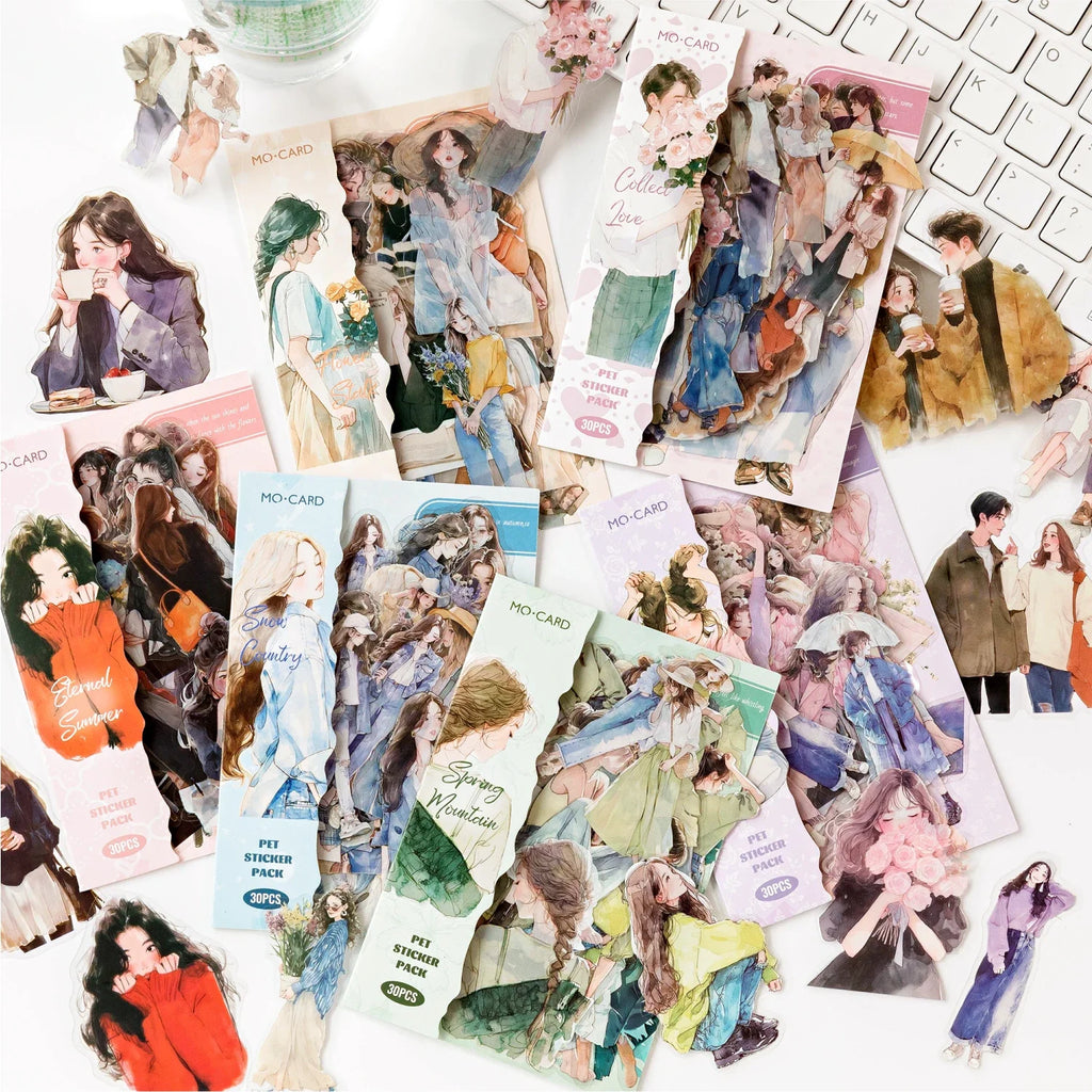 Yoofun 30pcs Cute Girl Happy Life Character Stickers | Scrapbooking Journal Decor