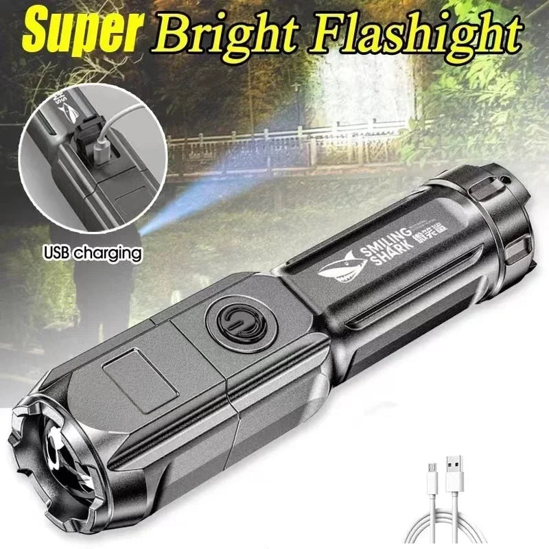 High Power LED Flashlight USB Rechargeable | Portable Zoomable Torch for Camping