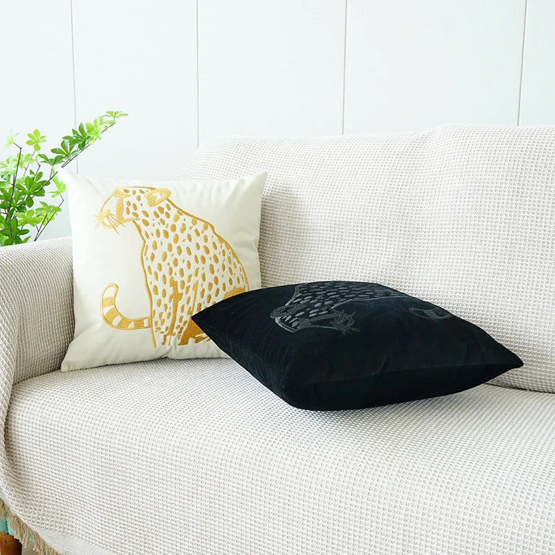 DecorBites™ Embroidered Leopard Pillowcase: Modern Luxury for Model Room & Home Decor