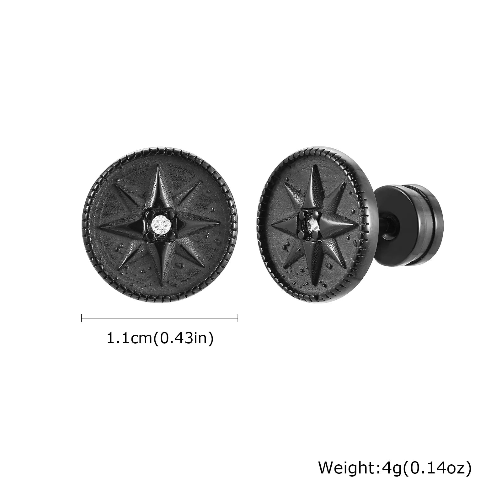 Vintage Men's Compass Stud Earrings | Stainless Steel Eight-Pointed Star Fashion Jewelry